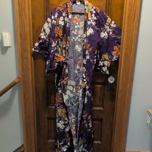 Floral Purple Kimono Robe Cotton One Size